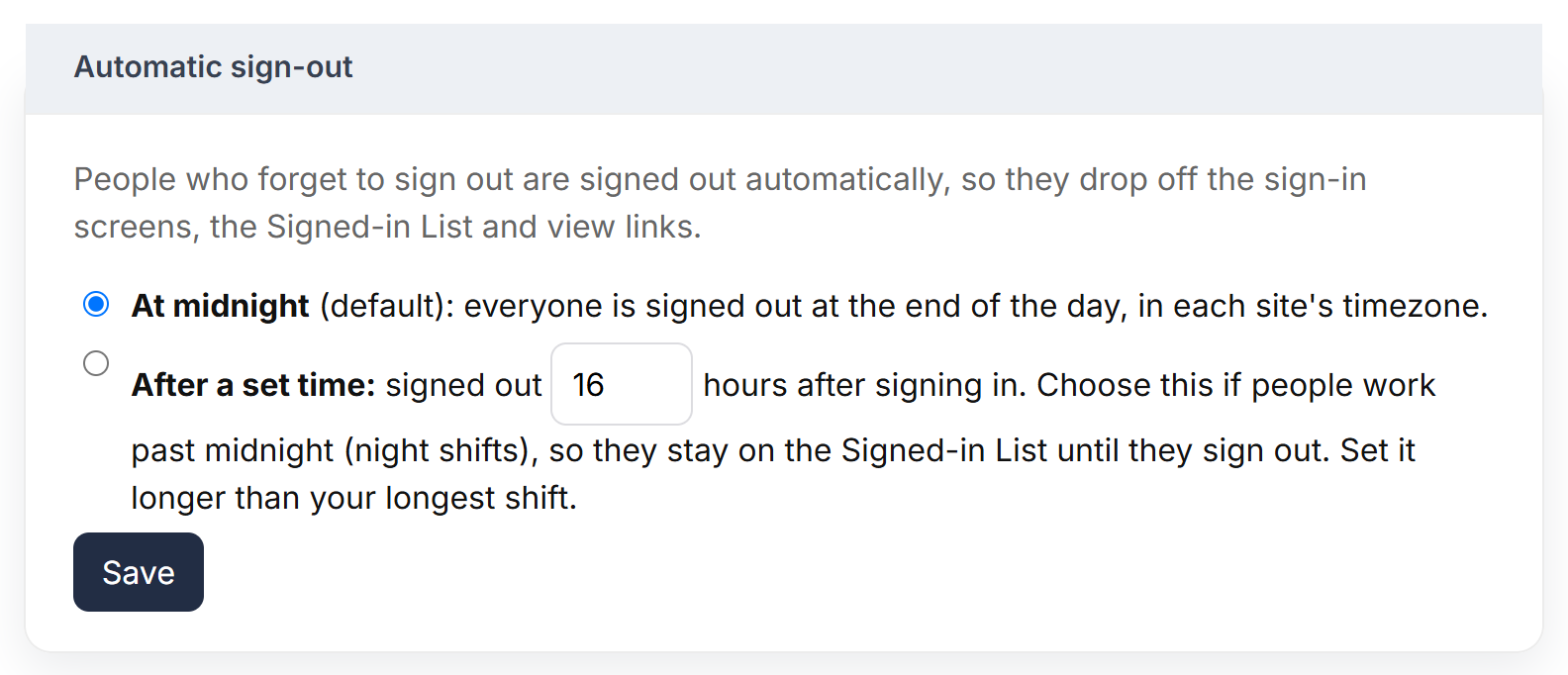 The Automatic sign-out setting