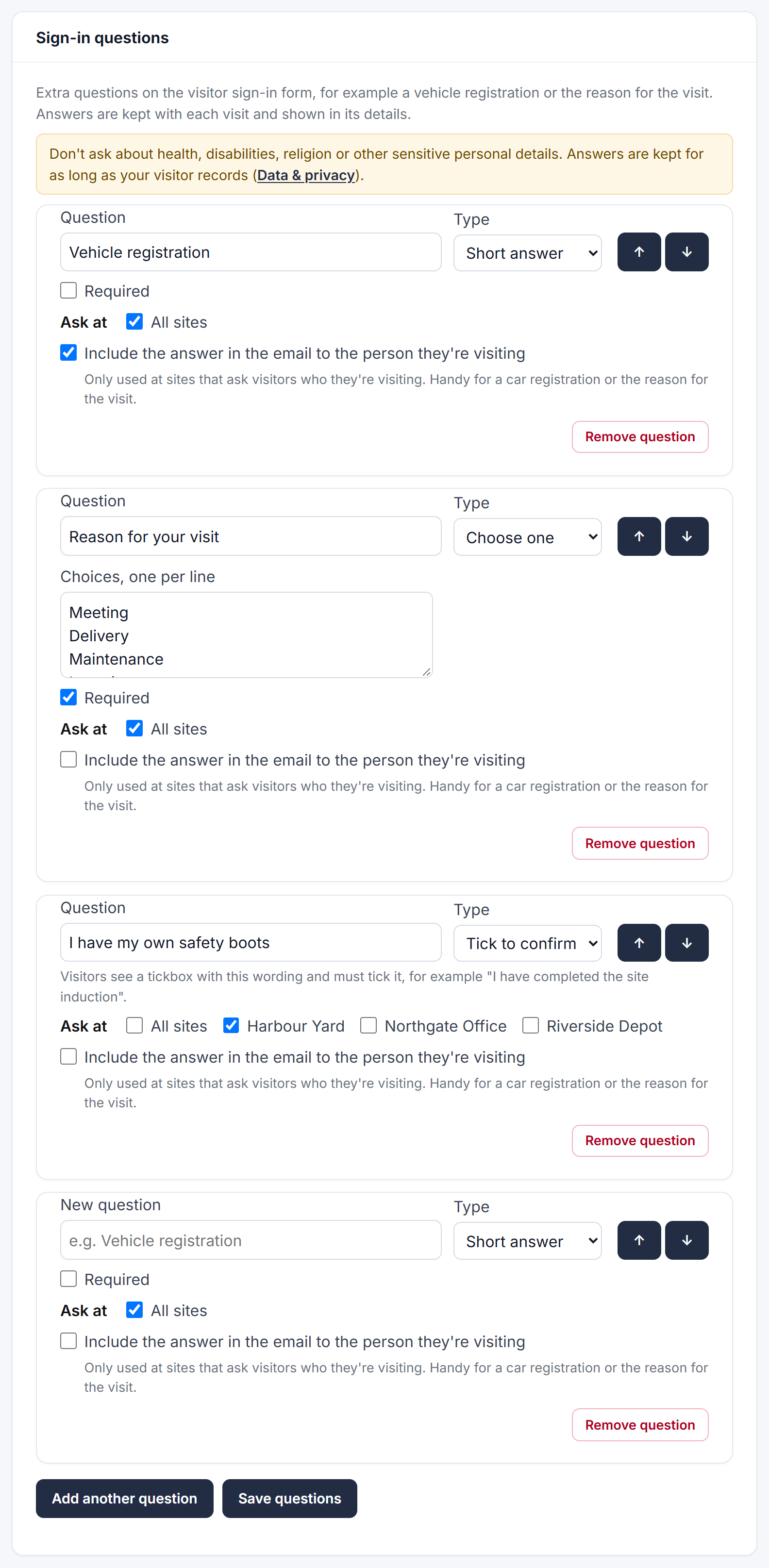 Sign-in questions
